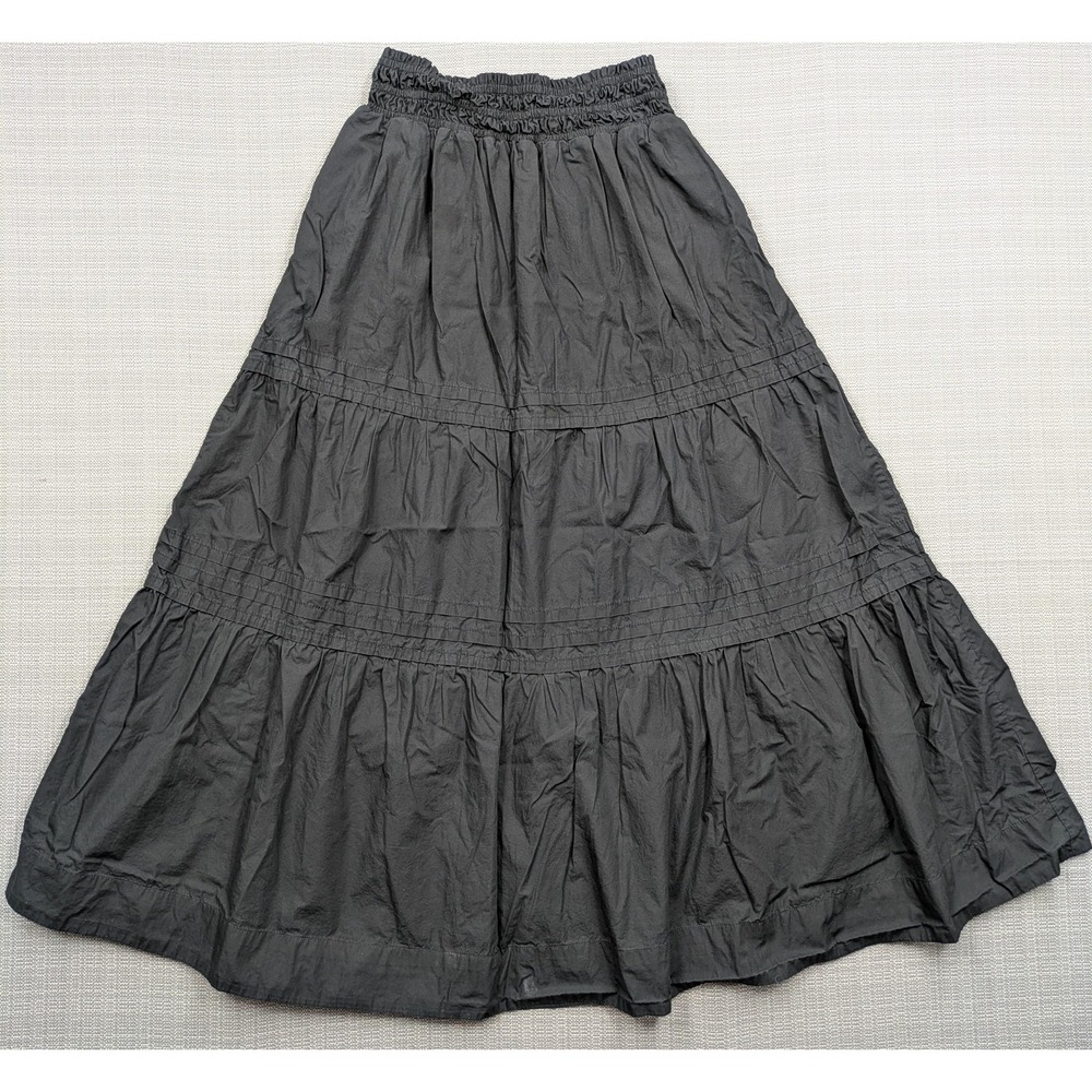 Quince Skirt Womens Medium Black Organic Cotton Tiered Maxi Peasant Ruffle Hem